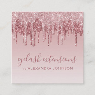 Rose Gold Glitter Sparkle Eyelash Extensions Square Business Card