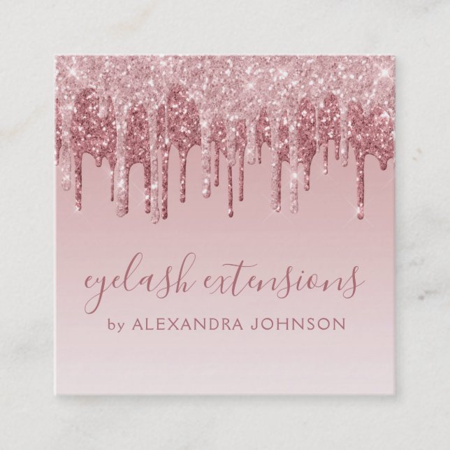 Rose Gold Glitter Sparkle Eyelash Extensions Square Business Card (Front)