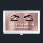 Rose Gold Glitter Sparkle Eyelashes Microblading Business Card Holder<br><div class="desc">Blush Pink - Rose Gold Sparkly Glitter Eyelashes Lashes and Brows Microblading Salon Beauty Business Card with white lettered typography for the monogram on the back. The Blush Pink and Rose Gold Girly Glitter Business Cards are perfect for a modern and elegant Eyelashes (lashes), Eyebrows (brows), Microblading or Threading ....</div>