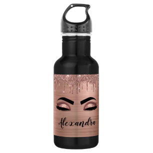 Rose Gold Glitter Sparkle Eyelashes Monogram Name 532 Ml Water Bottle