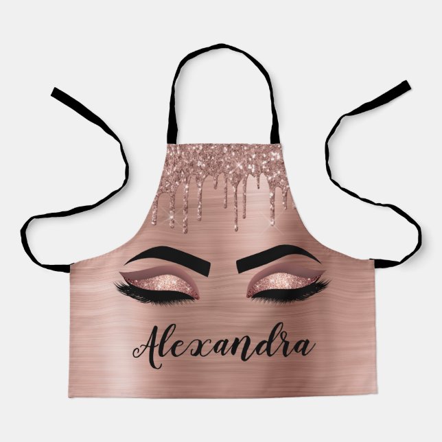 Rose Gold Glitter Sparkle Eyelashes Monogram Name Apron (Front)