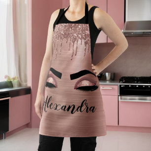 Rose Gold Glitter Sparkle Eyelashes Monogram Name Apron