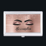 Rose Gold Glitter Sparkle Eyelashes Monogram Name Business Card Holder<br><div class="desc">Rose Gold Faux Foil Metallic Sparkle Glitter Brushed Metal Monogram Name and Initial Eyelashes (Lashes),  Eyelash Extensions and Eyes Blush Pink Business Card Holder. This makes the perfect sweet 16 birthday,  wedding,  bridal shower,  anniversary,  baby shower or bachelorette party gift for someone decorating her room in trendy cool style.</div>