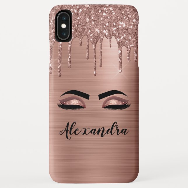 Rose Gold Glitter Sparkle Eyelashes Monogram Name Case-Mate iPhone Case (Back)