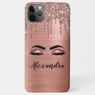 Rose Gold Glitter Sparkle Eyelashes Monogram Name Case-Mate iPhone Case
