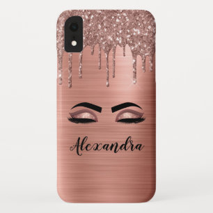 Rose Gold Glitter Sparkle Eyelashes Monogram Name Case-Mate iPhone Case