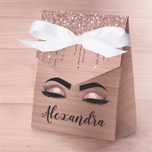 Rose Gold Glitter Sparkle Eyelashes Monogram Name Favour Box