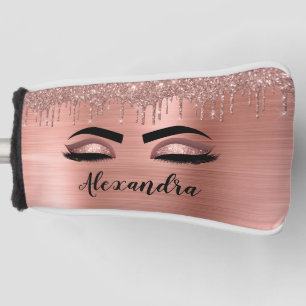 Rose Gold Glitter Sparkle Eyelashes Monogram Name Golf Head Cover