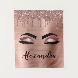 Rose Gold Glitter Sparkle Eyelashes Monogram Name Tapestry