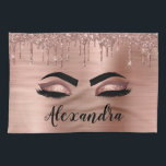 Rose Gold Glitter Sparkle Eyelashes Monogram Name Tea Towel<br><div class="desc">Rose Gold Faux Foil Metallic Sparkle Glitter Brushed Metal Monogram Name and Initial Eyelashes (Lashes),  Eyelash Extensions and Eyes Blush Pink Kitchen Towel. The design makes the perfect sweet 16 birthday,  wedding,  bridal shower,  anniversary,  baby shower or bachelorette party gift for someone looking for a trendy cool style.</div>