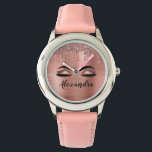 Rose Gold Glitter Sparkle Eyelashes Monogram Name Watch<br><div class="desc">Rose Gold Faux Foil Metallic Sparkle Glitter Brushed Metal Monogram Name and Initial Eyelashes (Lashes),  Eyelash Extensions and Eyes Blush Pink Makeup Watch. This makes the perfect sweet 16 birthday,  wedding,  bridal shower,  anniversary,  baby shower or bachelorette party gift for someone decorating her room in trendy cool style.</div>