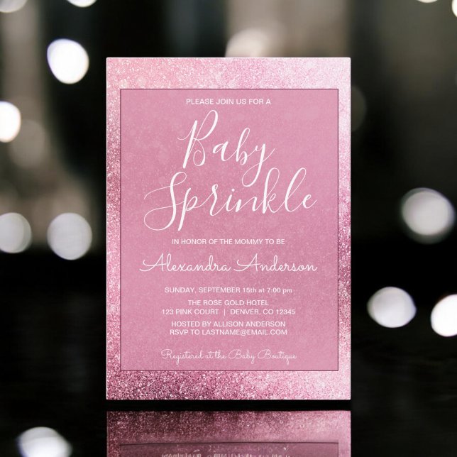 Rose Gold Glitter Sparkle Girl's Baby Sprinkle Invitation (Creator Uploaded)