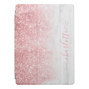 Rose Gold Glitter Sparkle Marble Personalised Name iPad Pro Cover