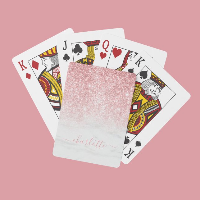 Rose Gold Glitter Sparkle Marble Personalised Name Playing Cards (Creator Uploaded)