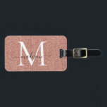 Rose Gold Glitter Sparkle Script Name Monogram Luggage Tag<br><div class="desc">Rose Gold Glitter Sparkle Elegant Girly Script Swash Name Monogram Bag Tag</div>
