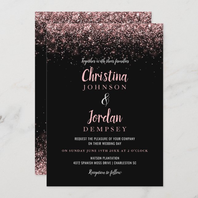 Rose Gold Glitter Sparkle Wedding Invitations (Front/Back)