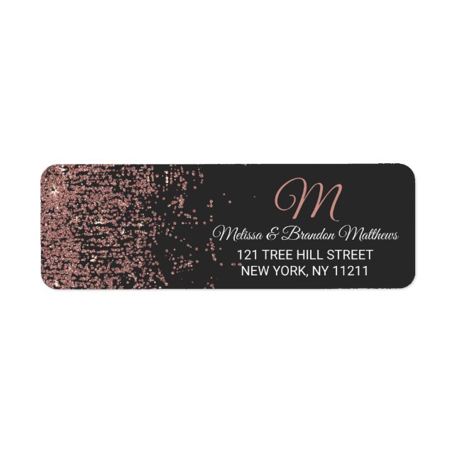 Rose Gold Glitter Sparkles Black Address (Front)