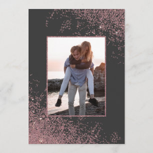 Rose Gold Glitter Sparkles Black Photo Wedding Invitation
