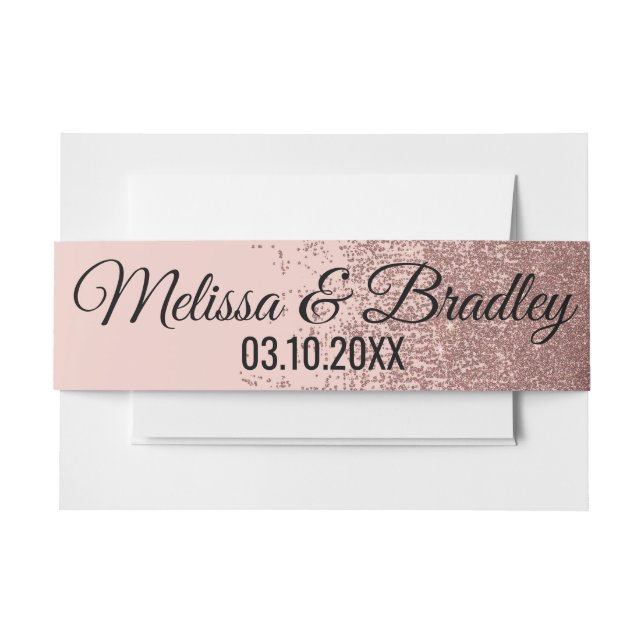 Rose Gold Glitter Sparkles Blush Pink Belly Band Invitation Belly Band (Front Example)