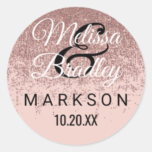 Rose Gold Glitter Sparkles Blush Pink Wedding Classic Round Sticker