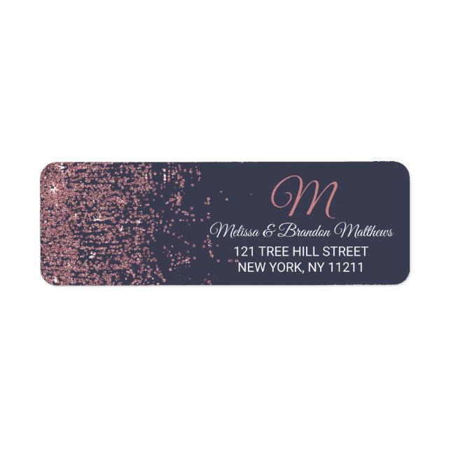 Rose Gold Glitter Sparkles Navy Blue Address (Front)