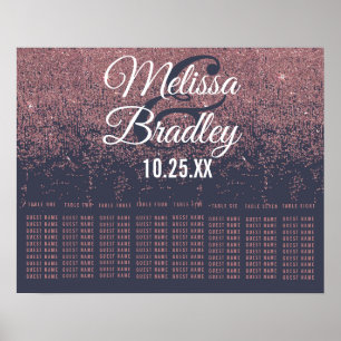 Rose Gold Glitter Sparkles Navy Blue Seating Chart