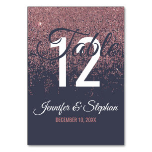 Rose Gold Glitter Sparkles Navy Blue Table Numbers