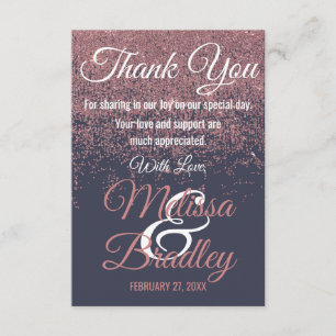 Rose Gold Glitter Sparkles Navy Blue Thank You Card