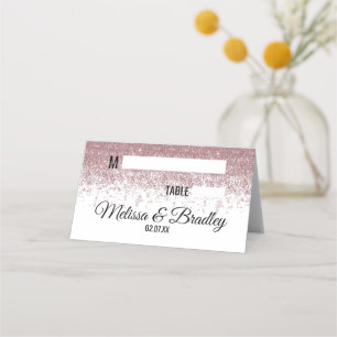 Rose Gold Glitter Sparkles White Place Cards