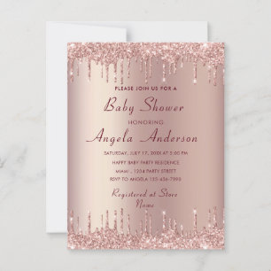Rose Gold Glitter Sparkly Baby Shower Invitation Postcard