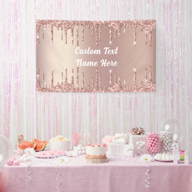 Rose Gold Glitter Sparkly Banner with Cutom Text (Party)