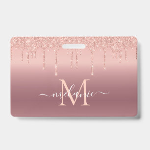 Rose Gold Glitter Sparkly Custom Letter Name Badge ID Badge