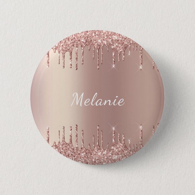 Rose Gold Glitter Sparkly Custom Name Text Button (Front)