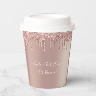 Rose Gold Glitter Sparkly Custom Text Paper Cups