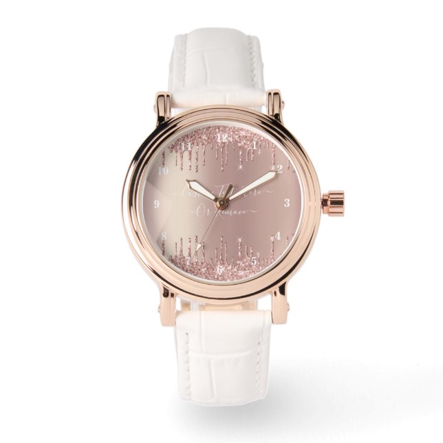 Rose Gold Glitter Sparkly Custom Text Watch (Front)