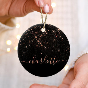 Rose Gold Glitter Sparkly Elegant Glamorous Script Ceramic Tree Decoration