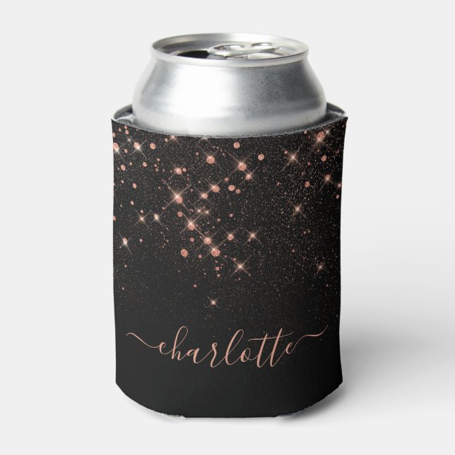 Rose Gold Glitter Sparkly Elegant Glamourous Scrip Can Cooler (Can Front)