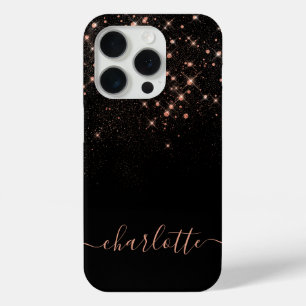 Rose Gold Glitter Sparkly Elegant Glamourous Scrip iPhone 15 Pro Case