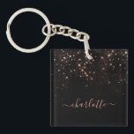 Rose Gold Glitter Sparkly Elegant Glamourous Scrip Key Ring<br><div class="desc">Create your own personalised black and rose gold diamond sparkle keychain with your custom modern handwritten script name.</div>