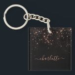 Rose Gold Glitter Sparkly Elegant Glamourous Scrip Key Ring<br><div class="desc">Create your own personalised black and rose gold diamond sparkle keychain with your custom modern handwritten script name.</div>