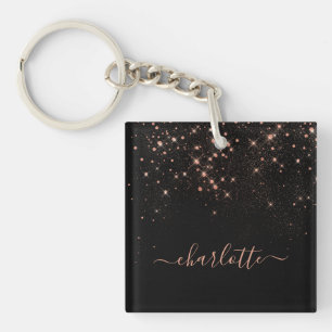 Rose Gold Glitter Sparkly Elegant Glamourous Scrip Key Ring