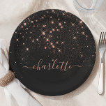 Rose Gold Glitter Sparkly Elegant Glamourous Scrip Paper Plate<br><div class="desc">Create your own personalised black and rose gold diamond sparkle paper plate with your custom modern handwritten script name.</div>