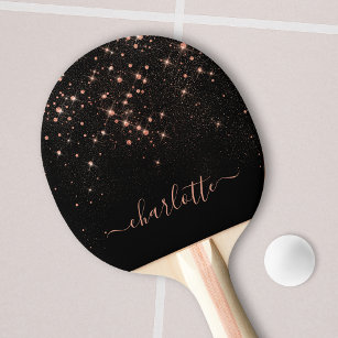 Rose Gold Glitter Sparkly Elegant Glamourous Scrip Ping Pong Paddle