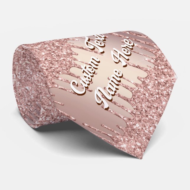 Rose Gold Glitter Sparkly Neck Tie and Custom Text (Rolled)