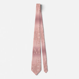 Rose Gold Glitter Sparkly Tie with Custom Letter