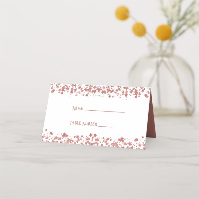Rose Gold Glitter Stars Place Card (Front)