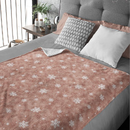 Rose Gold Glitter Stars Snowflakes Fleece Blanket