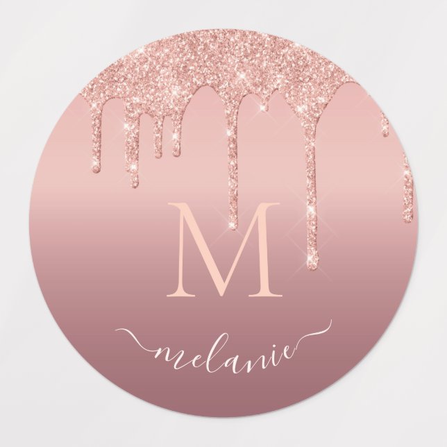 Rose Gold Glitter Stickers Custom Name and Letter (Design 1)