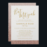 Rose Gold Glitter Stripe Simple Chic Bat Mitzvah Invitation<br><div class="desc">Rose Gold Pink Glitter Stripe and Ombre Fade Background Bat Mitzvah Invitation with Sophisticated and Elegant Script Fonts and a Chic and Modern Style.</div>