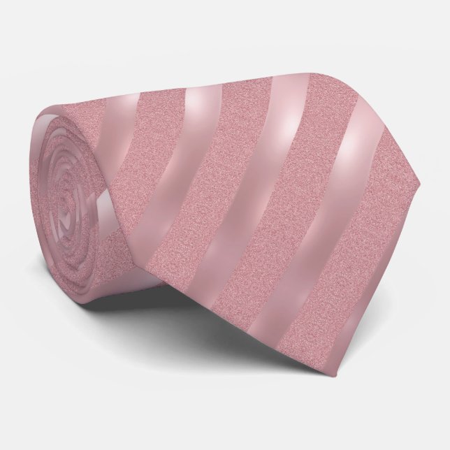 Rose Gold Glitter Striped Template Elegant Pattern Tie (Rolled)
